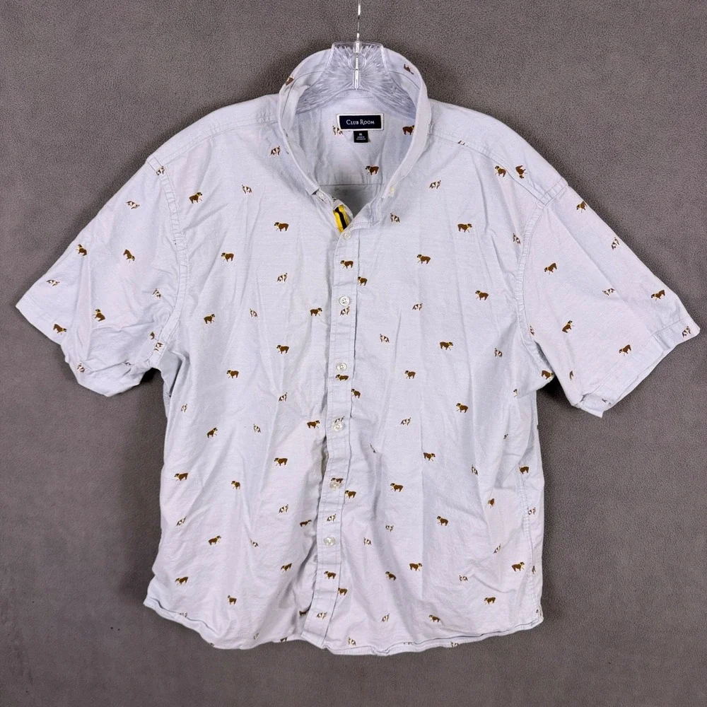 Club Room Mens XL Blue‎ Dogs Pattern Shirt Read!